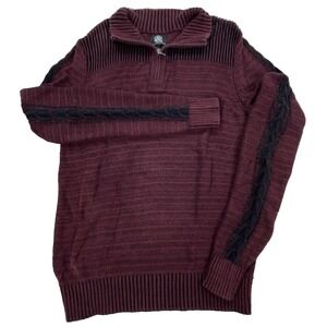 Rock Republic Sweater Men Medium Maroon Black Knit Sweatshirt Quarter Zip Punk